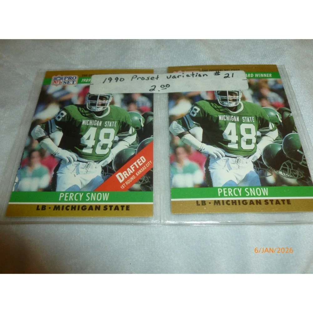 1990 Pro Set Percy Snow #21 Michigan State Kansas City Chiefs Variation Lot of 2